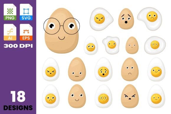Cute Egg Clipart Sticker Set: Graphics & Illustrations